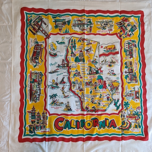 1950's VINTAGE CALIFORNIA souvenir TABLECLOTH 50's